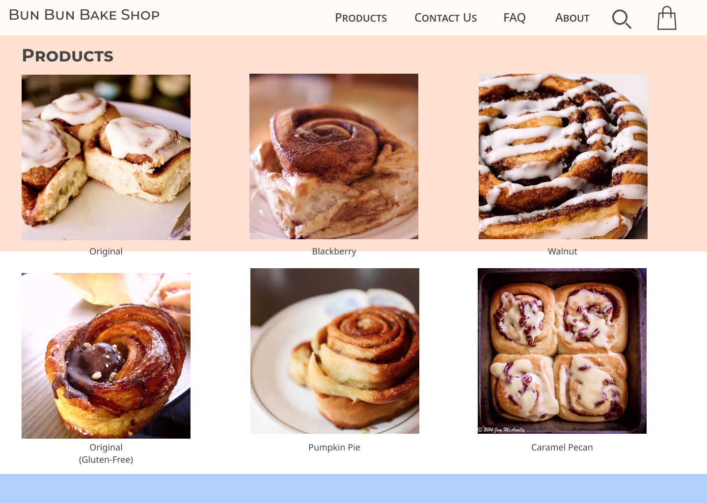 Bun bun bake shop products page